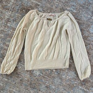 ToryBurch Cream Long Sleeve Top with Keyhole Detail